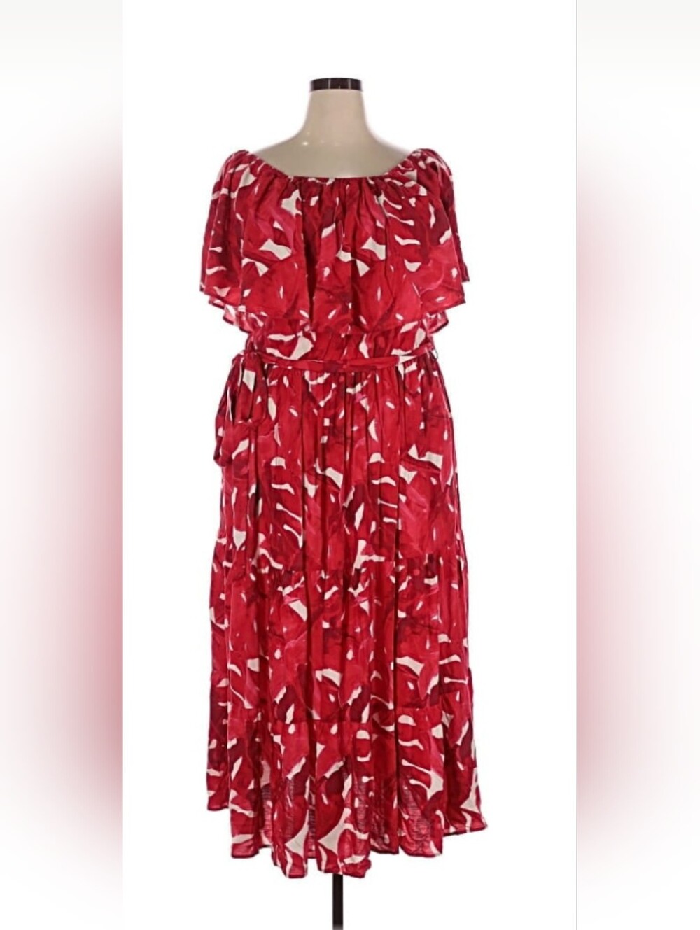 City Chic Red and White Printed Off-Shoulder Maxi Dress